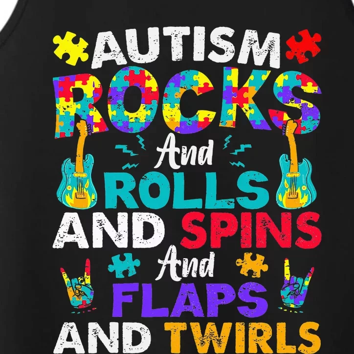 Autism Rocks And Rolls Funny Autism Awareness Month Performance Tank