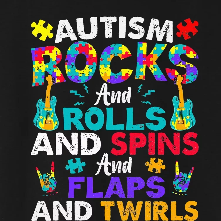 Autism Rocks And Rolls Funny Autism Awareness Month Women's Crop Top Tee