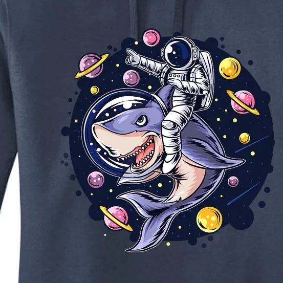 Astronauts Ride A Shark In Space ( Galaxy ) With The Planets Women's Pullover Hoodie