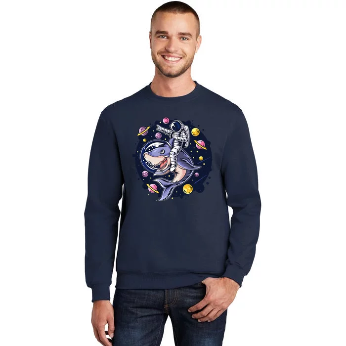 Astronauts Ride A Shark In Space ( Galaxy ) With The Planets Tall Sweatshirt