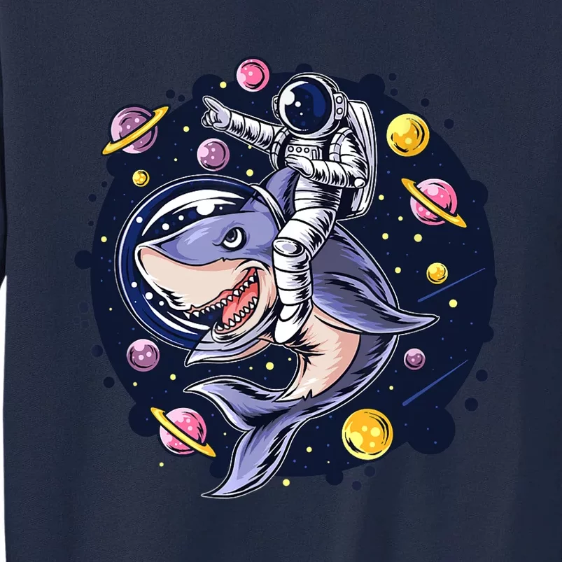 Astronauts Ride A Shark In Space ( Galaxy ) With The Planets Tall Sweatshirt