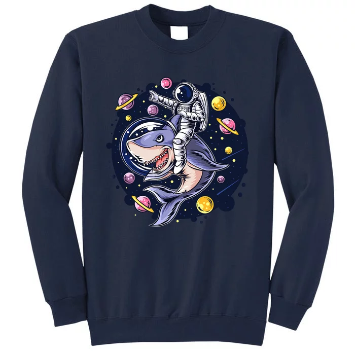 Astronauts Ride A Shark In Space ( Galaxy ) With The Planets Tall Sweatshirt