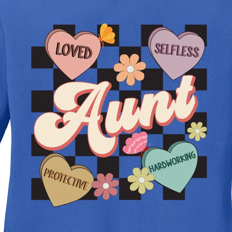 Aunt Retro Aunt Life Groovy Mothers Day Heart Affirmation Gift Ladies Long Sleeve Shirt