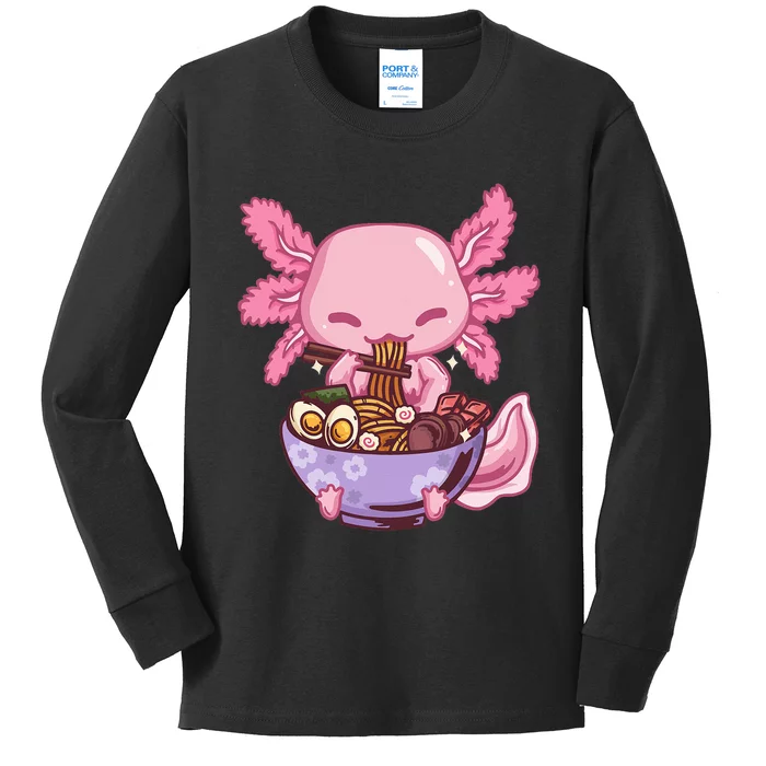 Axolotl Ramen Anime Kawaii Eating Kids Long Sleeve Shirt