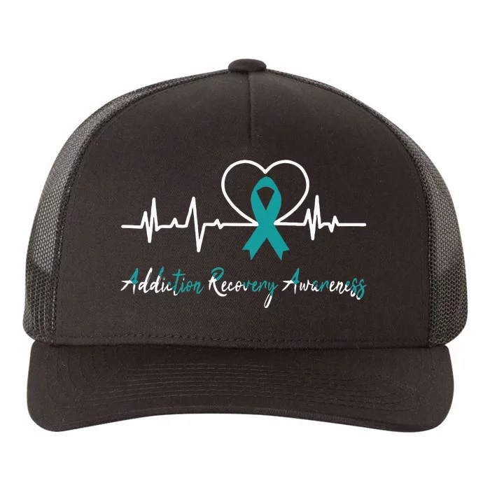 Addiction Recovery Awareness Heartbeat Teal Ribbon Support Yupoong Adult 5-Panel Trucker Hat