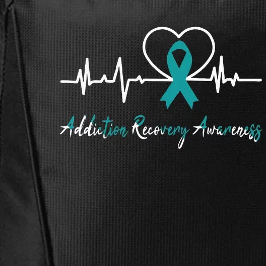 Addiction Recovery Awareness Heartbeat Teal Ribbon Support City Backpack