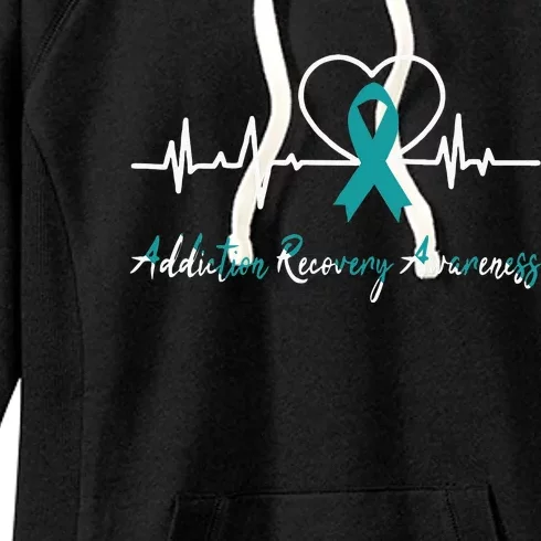 Addiction Recovery Awareness Heartbeat Teal Ribbon Support Women's Fleece Hoodie