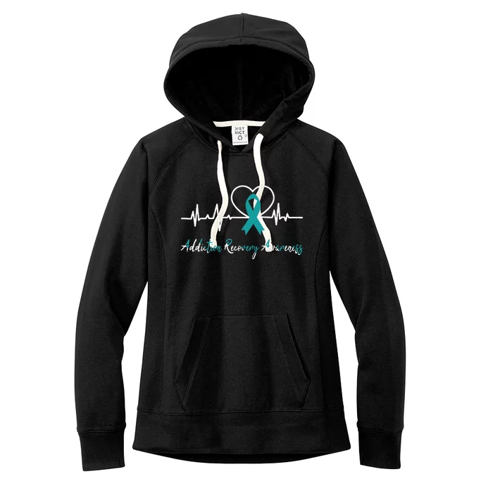 Addiction Recovery Awareness Heartbeat Teal Ribbon Support Women's Fleece Hoodie