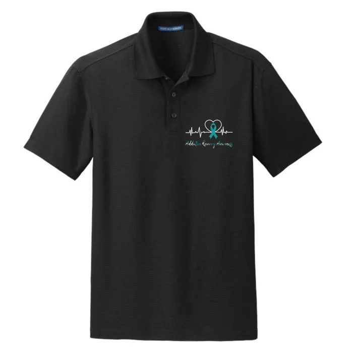 Addiction Recovery Awareness Heartbeat Teal Ribbon Support Dry Zone Grid Performance Polo