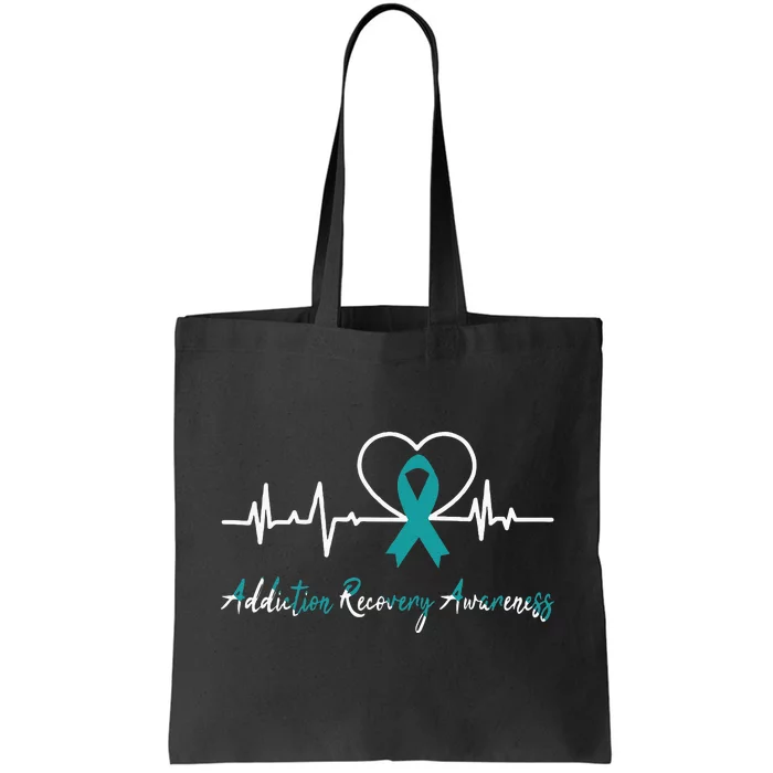 Addiction Recovery Awareness Heartbeat Teal Ribbon Support Tote Bag