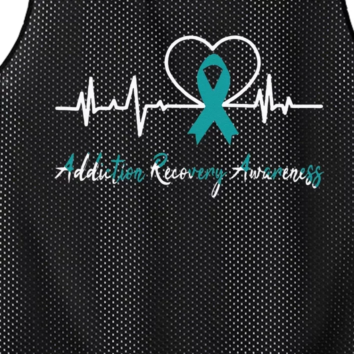 Addiction Recovery Awareness Heartbeat Teal Ribbon Support Mesh Reversible Basketball Jersey Tank