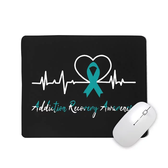 Addiction Recovery Awareness Heartbeat Teal Ribbon Support Mousepad