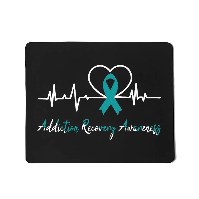 Addiction Recovery Awareness Heartbeat Teal Ribbon Support Mousepad