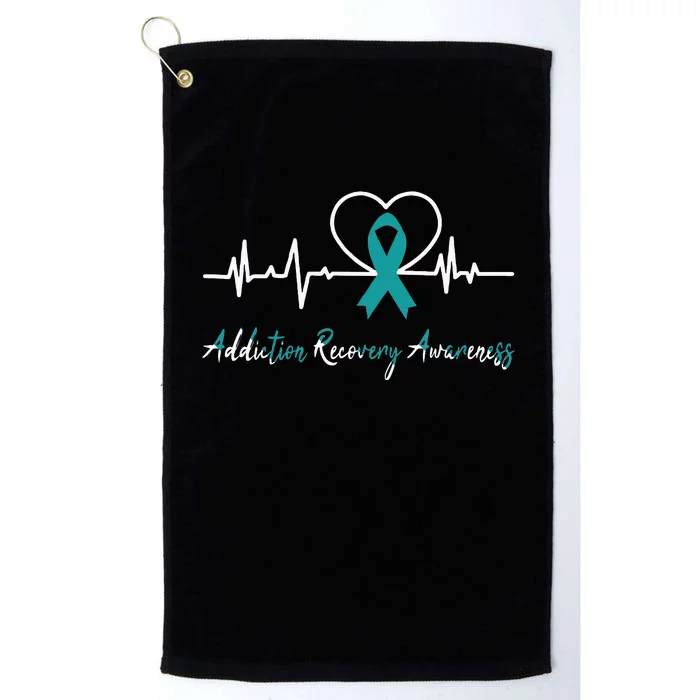 Addiction Recovery Awareness Heartbeat Teal Ribbon Support Platinum Collection Golf Towel