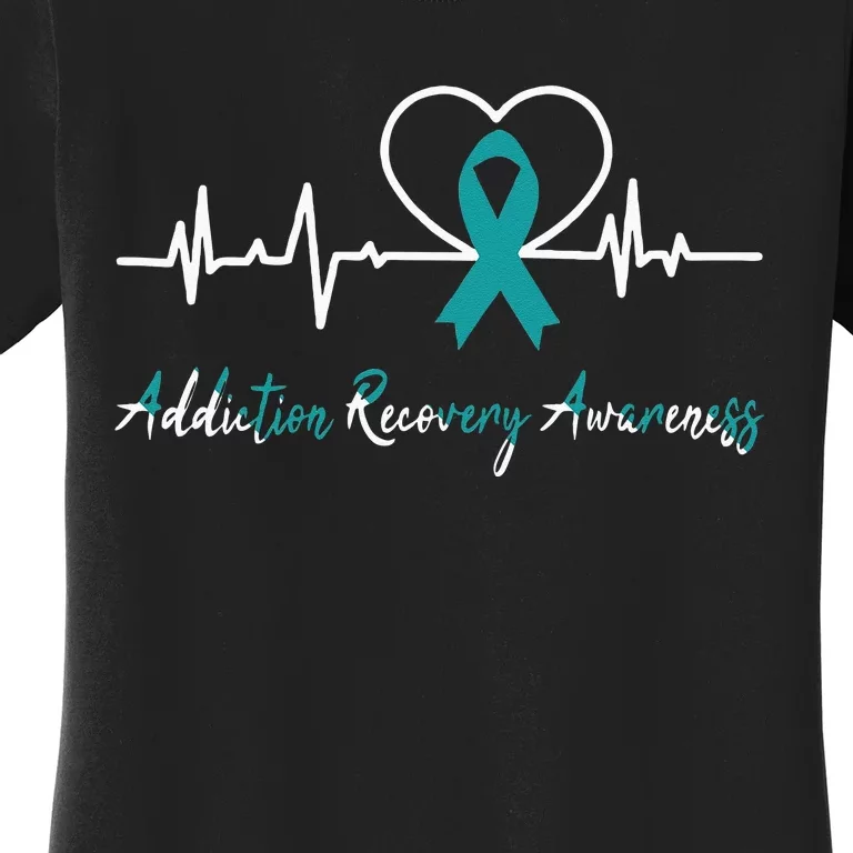 Addiction Recovery Awareness Heartbeat Teal Ribbon Support Women's T-Shirt