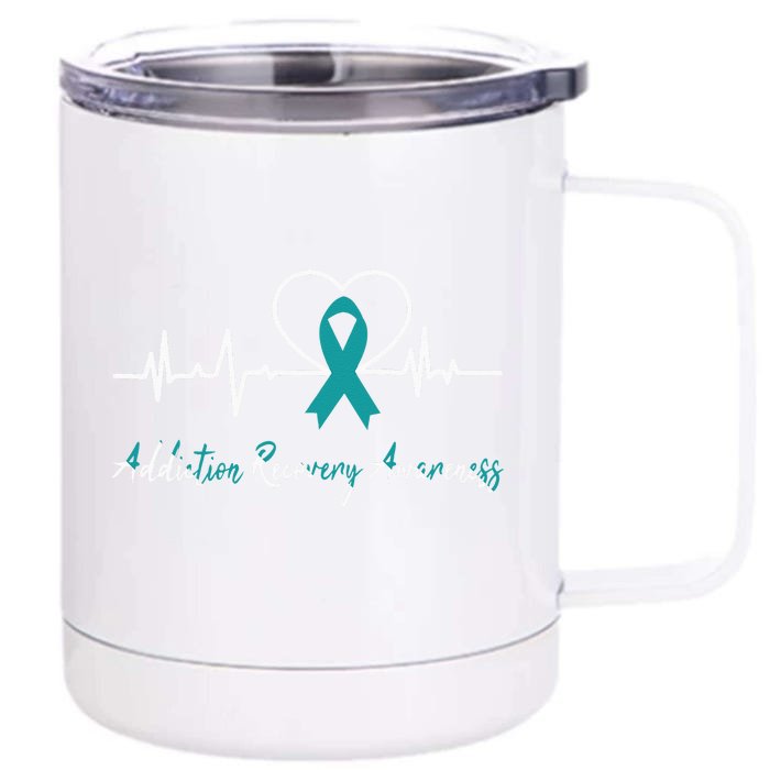 Addiction Recovery Awareness Heartbeat Teal Ribbon Support Front & Back 12oz Stainless Steel Tumbler Cup