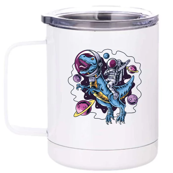 Astronaut Riding A Dinosaur In Space Front & Back 12oz Stainless Steel Tumbler Cup