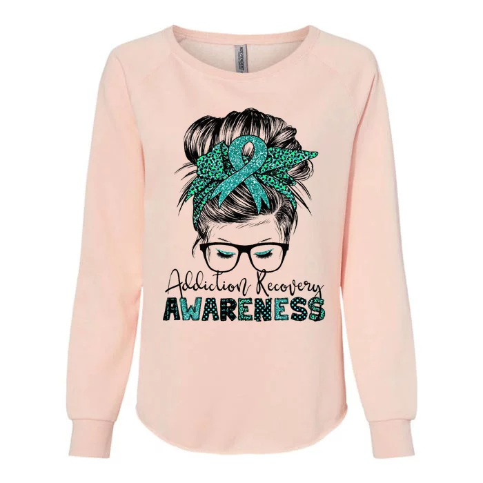 Addiction Recovery Awareness messy hair bun Womens California Wash Sweatshirt