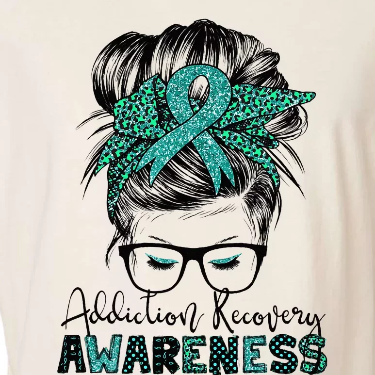 Addiction Recovery Awareness messy hair bun Garment-Dyed Women's Muscle Tee