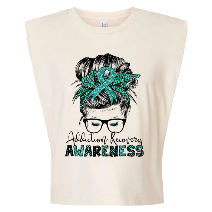 Addiction Recovery Awareness messy hair bun Garment-Dyed Women's Muscle Tee