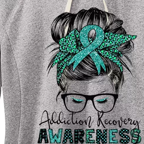 Addiction Recovery Awareness messy hair bun Women's Fleece Hoodie