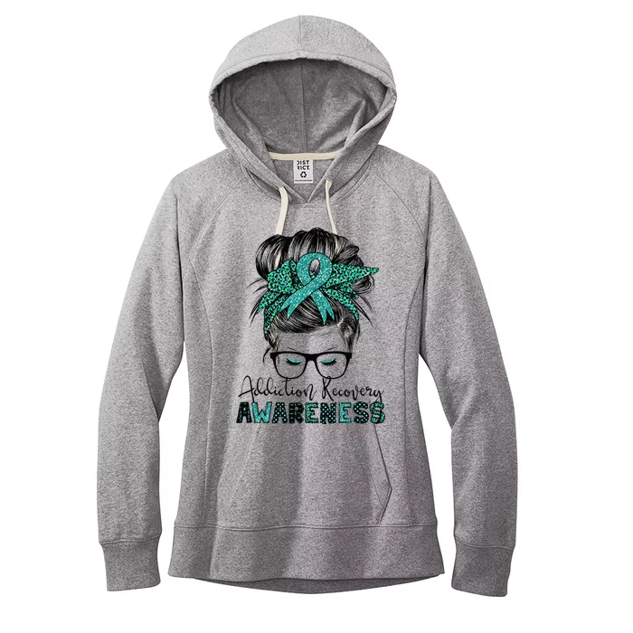 Addiction Recovery Awareness messy hair bun Women's Fleece Hoodie