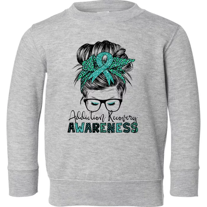 Addiction Recovery Awareness messy hair bun Toddler Sweatshirt