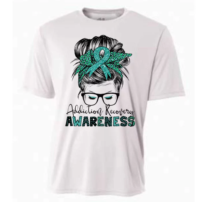 Addiction Recovery Awareness messy hair bun Cooling Performance Crew T-Shirt