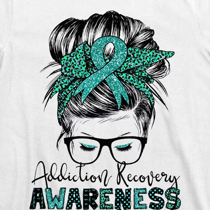 Addiction Recovery Awareness messy hair bun T-Shirt