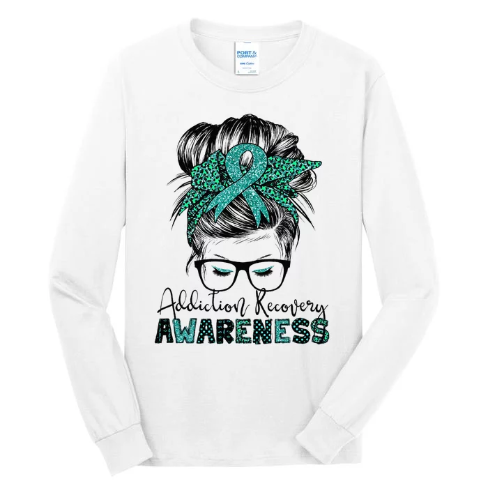 Addiction Recovery Awareness messy hair bun Tall Long Sleeve T-Shirt