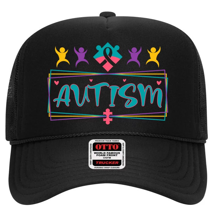 Autism Ribbon Autism Awareness Month Gift High Crown Mesh Trucker Hat