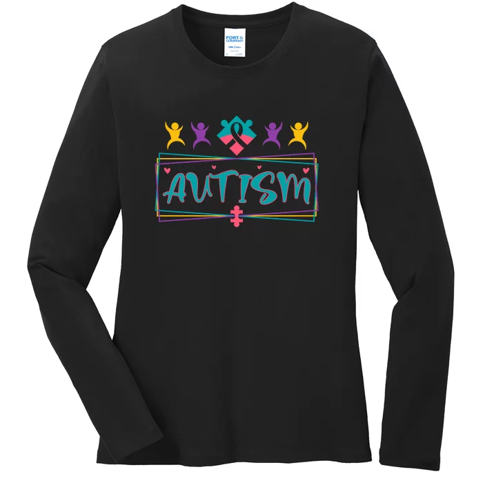 Autism Ribbon Autism Awareness Month Gift Ladies Long Sleeve Shirt