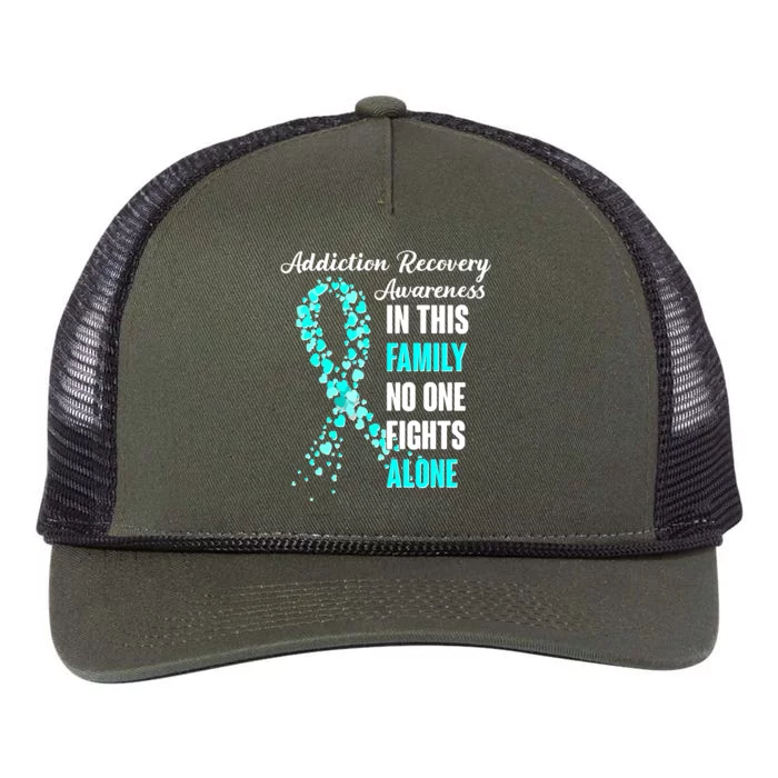 Addiction Recovery Awareness In This Family No One Fight Alone Retro Rope Trucker Hat Cap