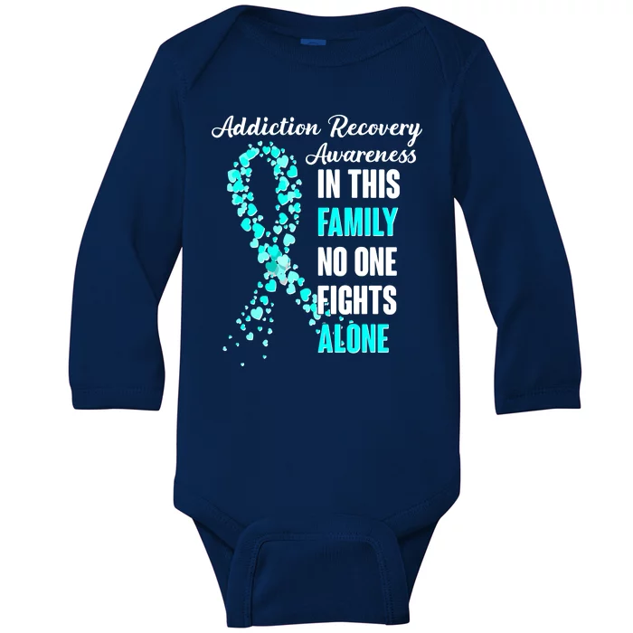 Addiction Recovery Awareness In This Family No One Fight Alone Baby Long Sleeve Bodysuit