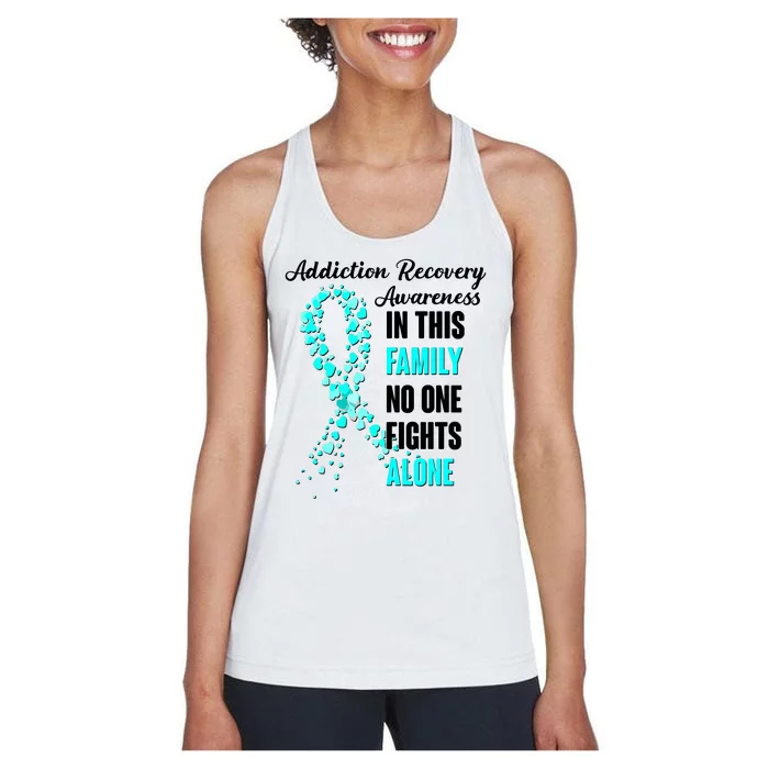 Addiction Recovery Awareness In This Family No One Fight Alone Women's Racerback Tank