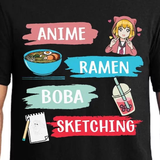 Anime Ramen Boba Sketching Kawaii Anime Lover Merch Gift Pajama Set