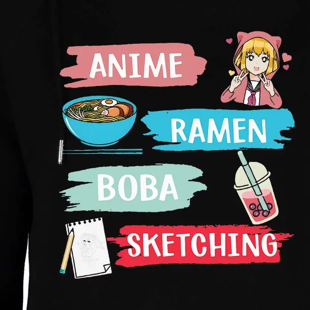 Anime Ramen Boba Sketching Kawaii Anime Lover Merch Gift Womens Funnel Neck Pullover Hood