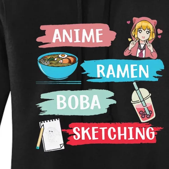 Anime Ramen Boba Sketching Kawaii Anime Lover Merch Gift Women's Pullover Hoodie