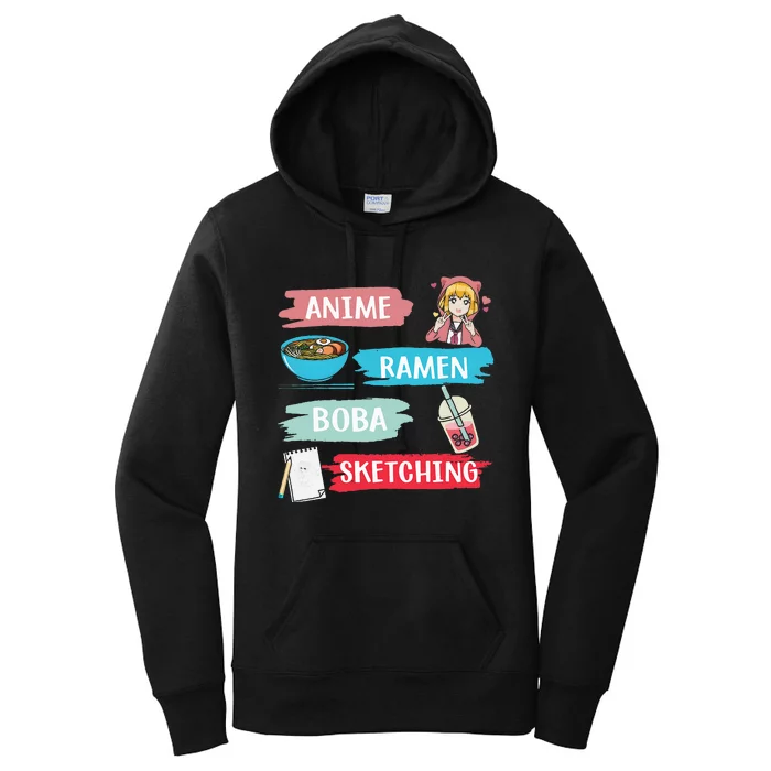 Anime Ramen Boba Sketching Kawaii Anime Lover Merch Gift Women's Pullover Hoodie