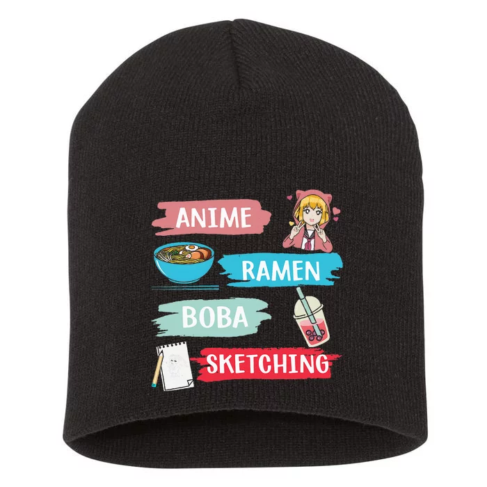 Anime Ramen Boba Sketching Kawaii Anime Lover Merch Gift Short Acrylic Beanie