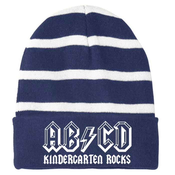 ABCD Rocks Back To School Kindergarten Rocks Funny Teacher Striped Beanie with Solid Band