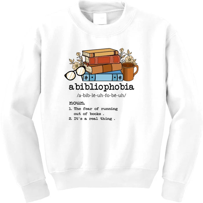 Abibliophobia Reading Books Gift Book Lover Kids Sweatshirt