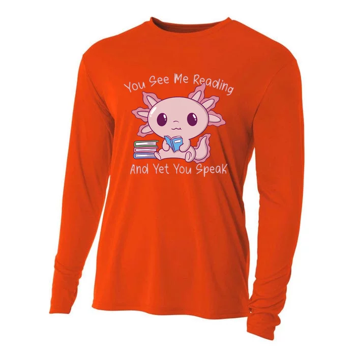 Axolotl Reading Books Do Not Speak Bookworm Book Nerd Gift Cooling Performance Long Sleeve Crew