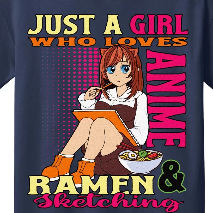 Anime Ramen Bowl Giftsn Girl Who Loves Anime Sketching Kids T-Shirt