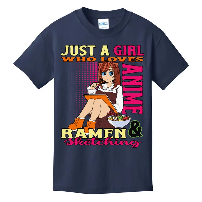 Anime Ramen Bowl Giftsn Girl Who Loves Anime Sketching Kids T-Shirt