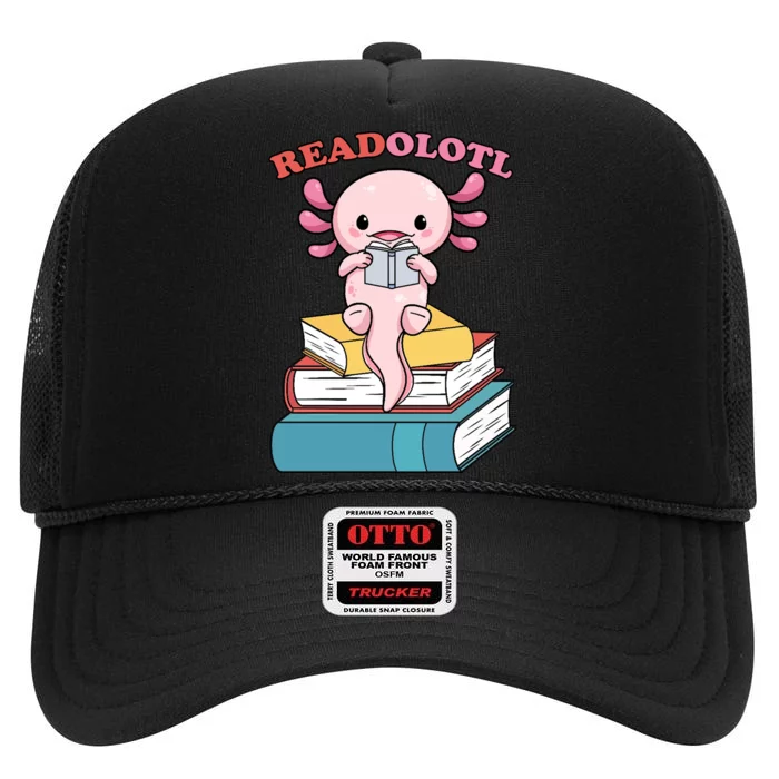 Axolotl Read Book High Crown Mesh Trucker Hat