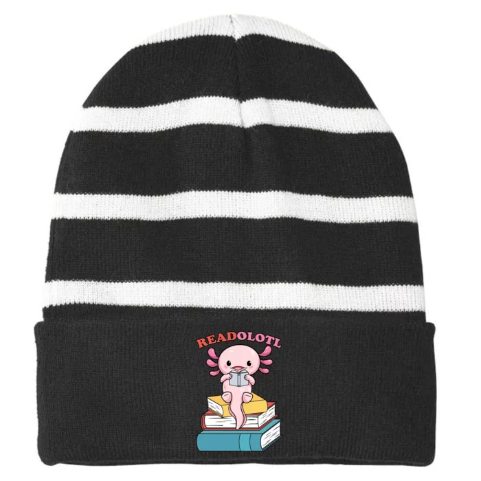 Axolotl Read Book Striped Beanie with Solid Band