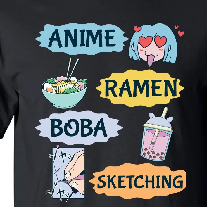 Anime Ramen Boba Sketching Kawaii Girl Anime Lover Gift Tall T-Shirt