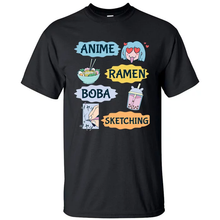 Anime Ramen Boba Sketching Kawaii Girl Anime Lover Gift Tall T-Shirt