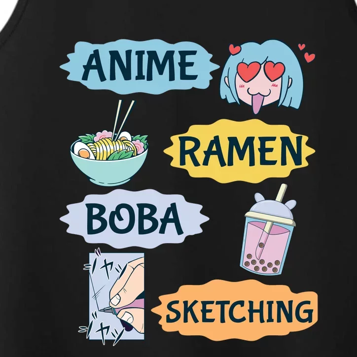 Anime Ramen Boba Sketching Kawaii Girl Anime Lover Gift Performance Tank